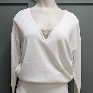 White House Black Market White V-Neck Sweater